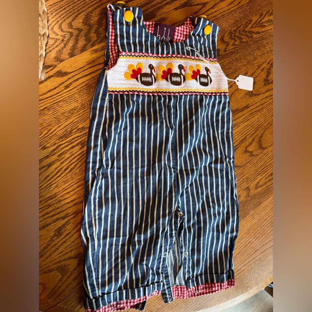 NWOT Unisex Fall Football Turkey Baby Romper (6-12mo)